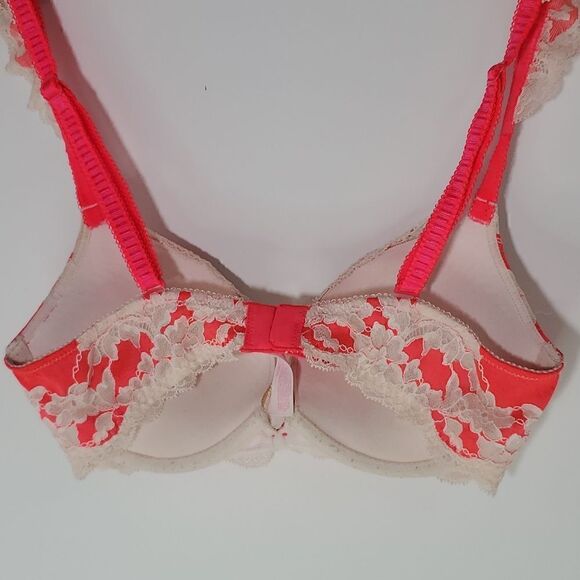 Victoria's Secret Very Sexy Push-Up Lace Bra Bright Pink Off White Floral 32C - Picture 5 of 9